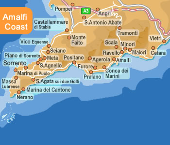 Mapa de la Costa de Amalfi